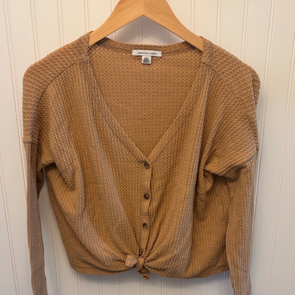 American Eagle Outfitters Women's waffle Textured button up sweater top